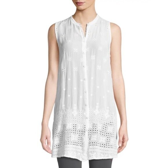 Johnny Was Darla Embroidered Sleeveless Long Button Front Tunic Yellow Small - Picture 3 of 12